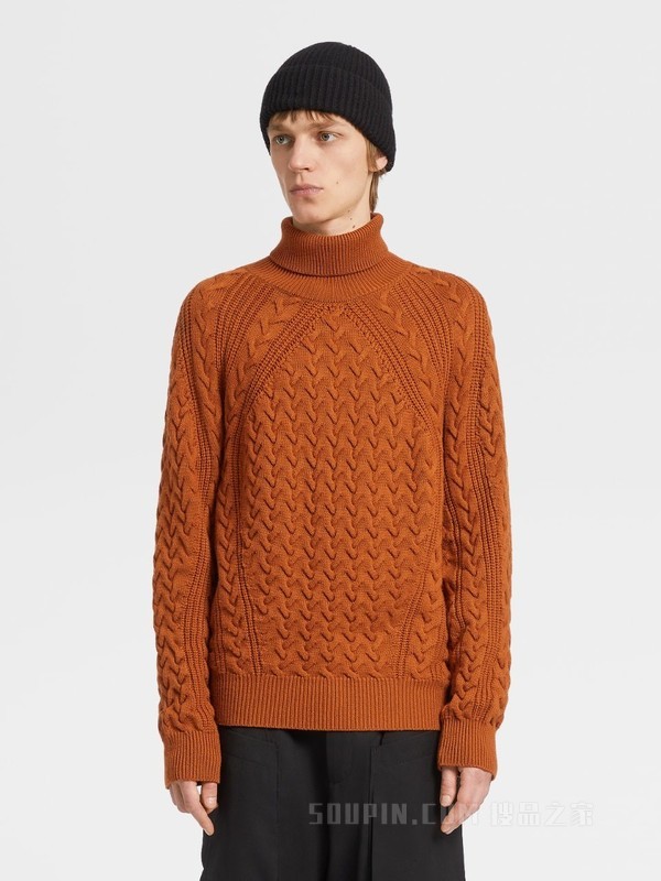 骆马红棕色 Techmerino™ 针织高龄毛衣