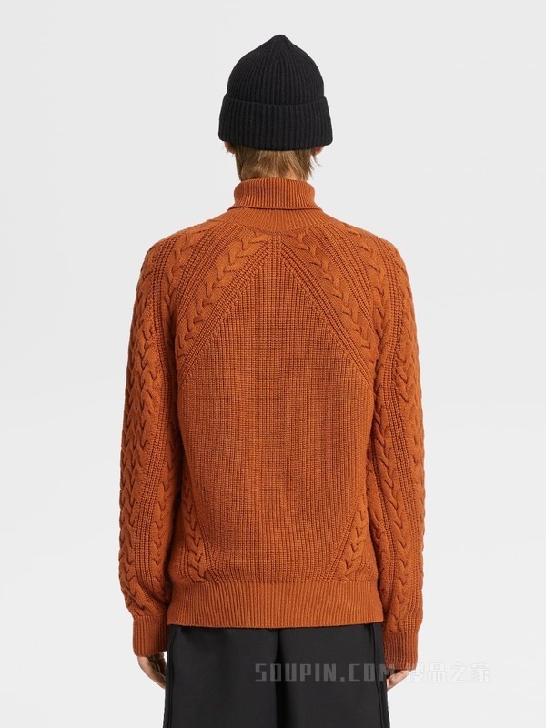骆马红棕色 Techmerino™ 针织高龄毛衣