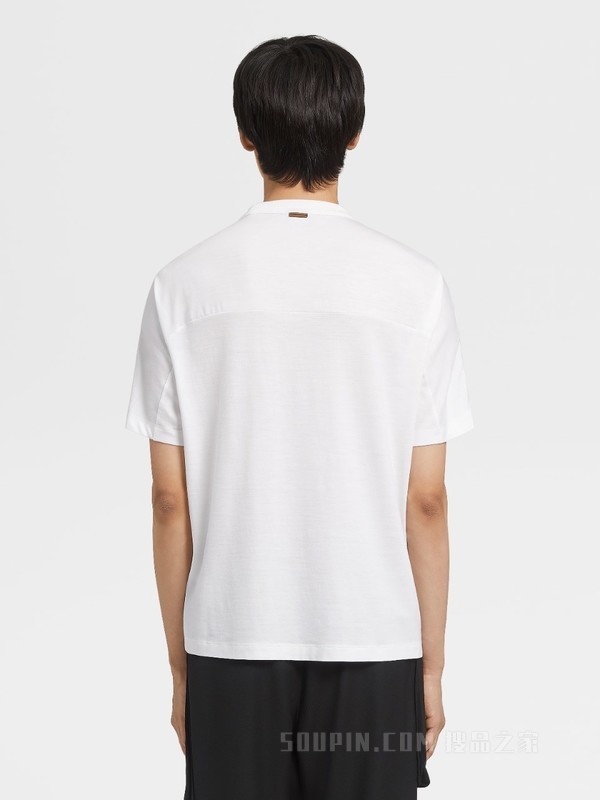 白色 Techmerino™ 羊毛衬衫袖 T 恤