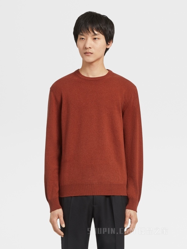 砖红色 Oasi Cashmere 圆领针织衫