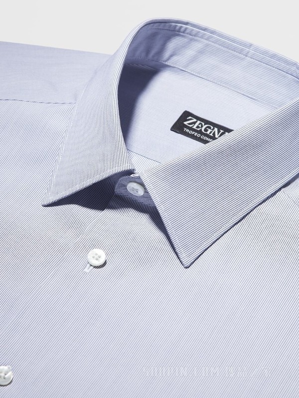 白色配蔚蓝色细条纹 Trofeo™ Comfort 棉质长袖精裁衬衫