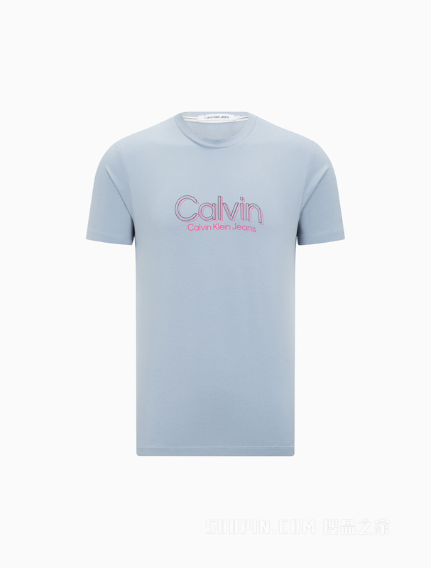 Calvin Klein 22初秋男士休闲线型叠印LOGO修身圆领透气短袖T恤J321529
