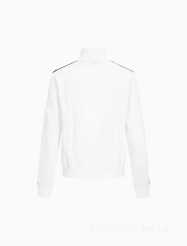 Calvin Klein 22春夏新款女士立领LOGO提花织带云纹拼接拉链卫衣4WS2J401