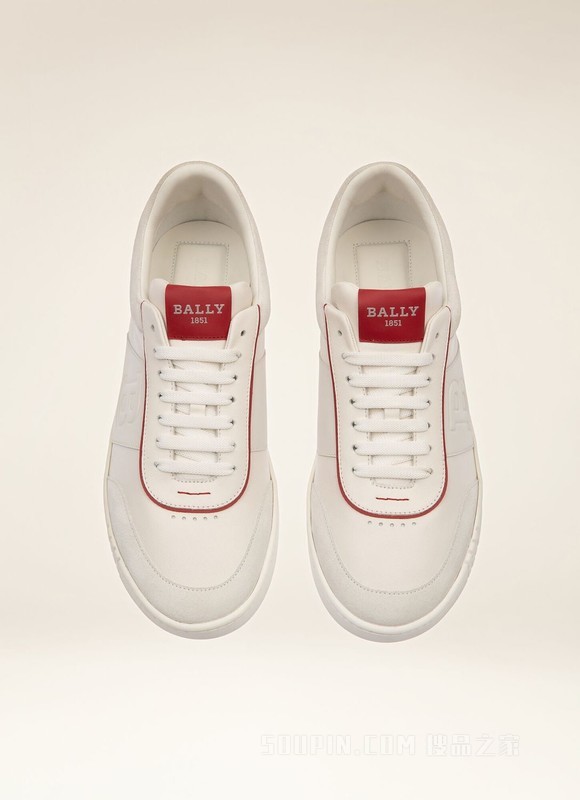 Wallys 白色拼红色皮革与绒面革运动鞋