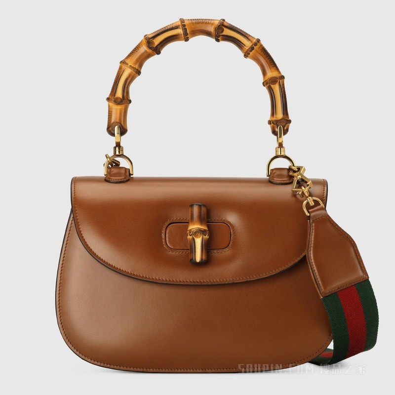 Gucci Bamboo 1947 中号手提包 棕色皮革