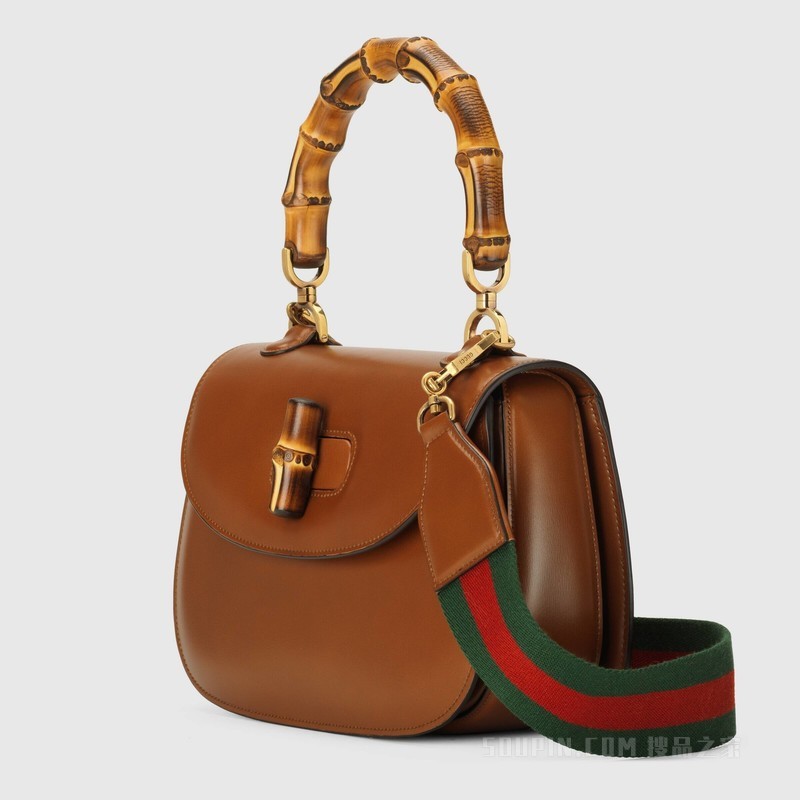 Gucci Bamboo 1947 中号手提包 棕色皮革