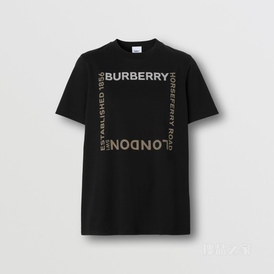 Horseferry 方形印花棉质 T 恤衫 (黑色) - 女士