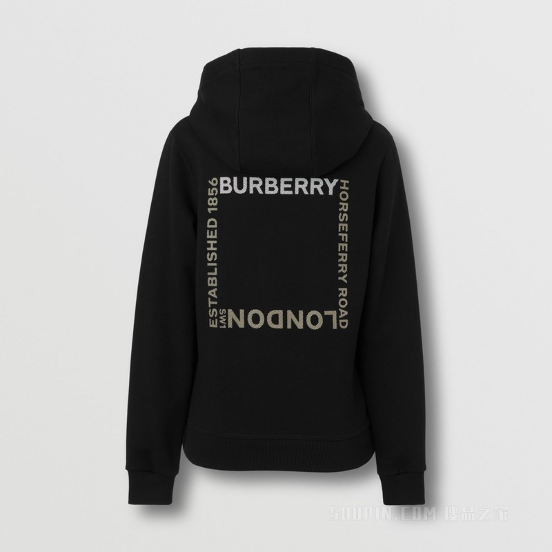 Horseferry 方形印花棉质连帽衫 (黑色) - 女士