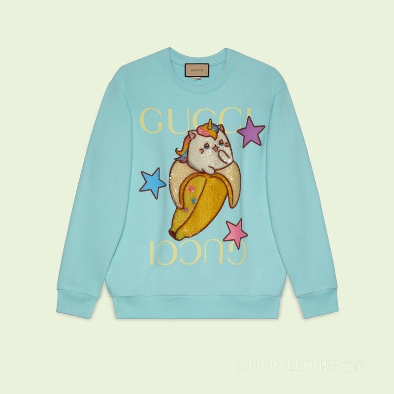 Gucci和Bananya棉质卫衣 蓝绿色