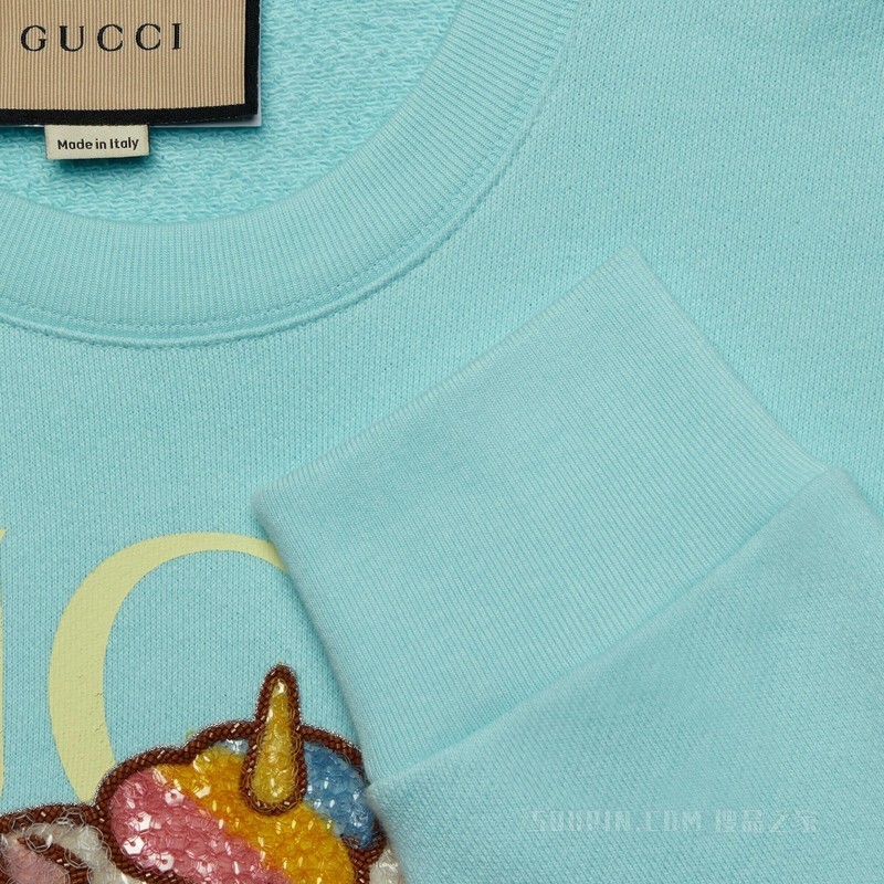Gucci和Bananya棉质卫衣 蓝绿色