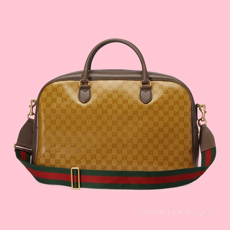 adidas x Gucci联名系列大号旅行包 米色和棕色水晶帆布