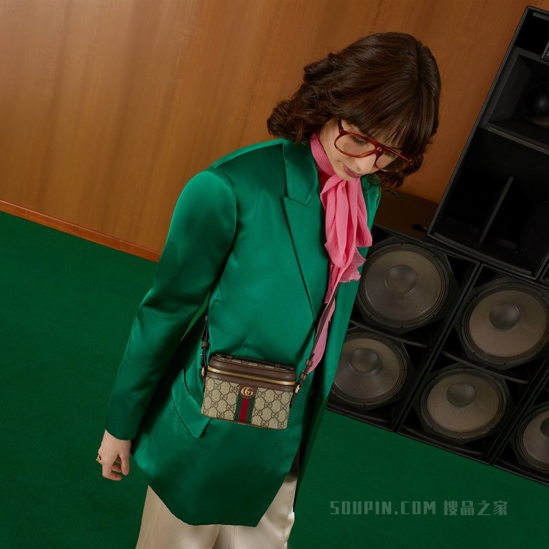 Ophidia系列GG迷你手提包 米色和乌木色Supreme帆布