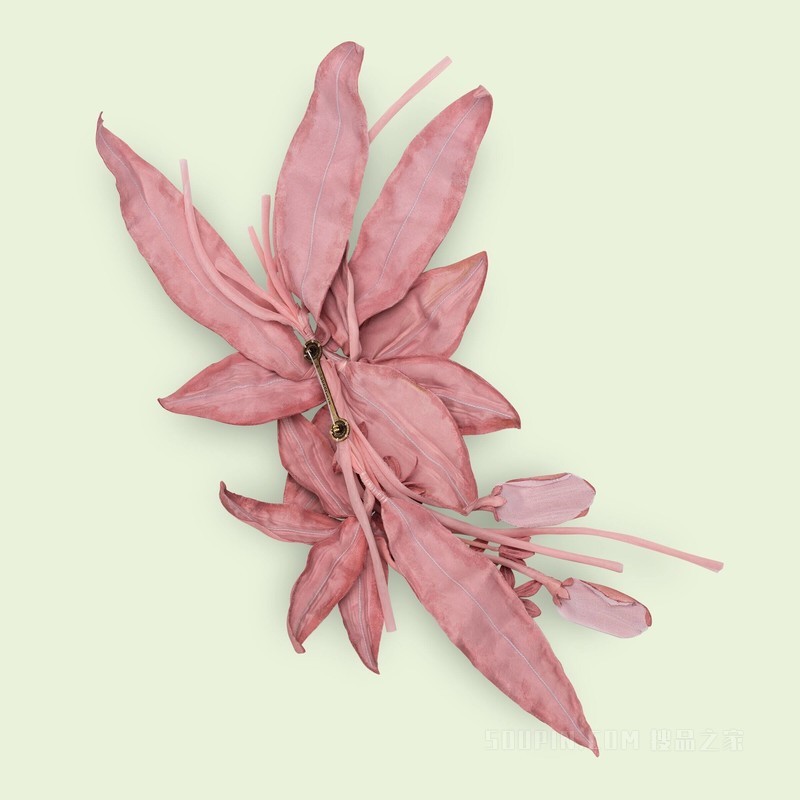 皮革花朵胸针 粉色皮革