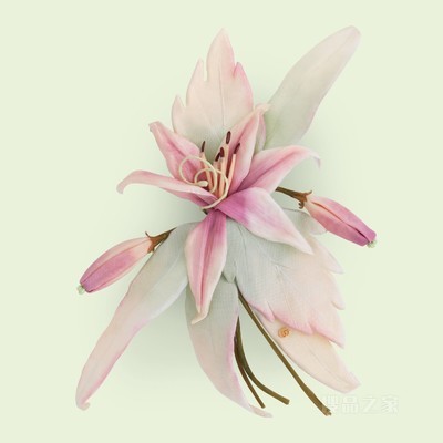 真丝棉混纺花朵胸针 白色和粉色棉布