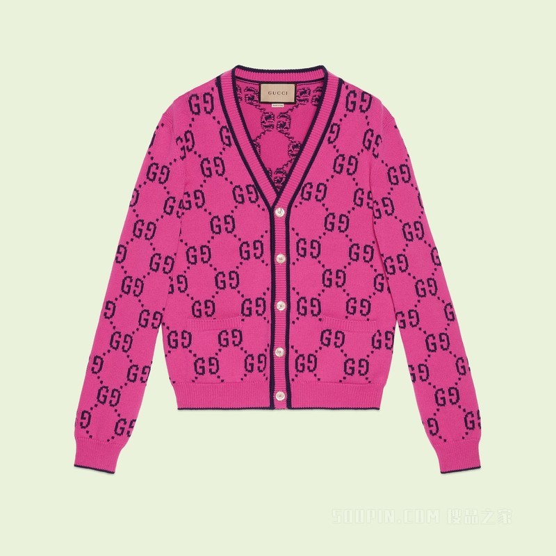 GG针织羊毛开衫 玫红色和蓝色