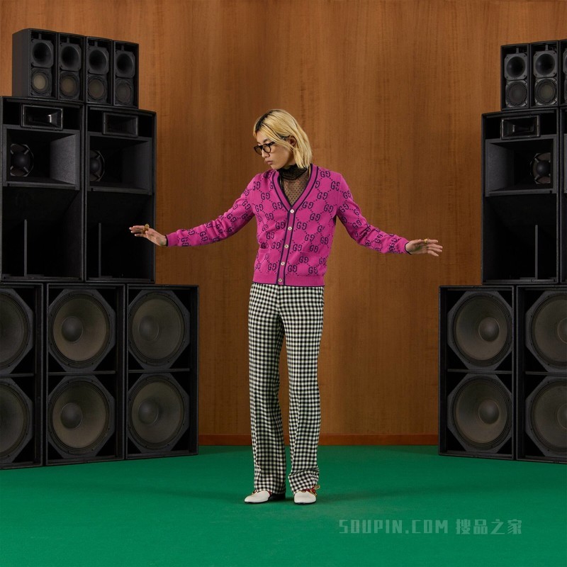 GG针织羊毛开衫 玫红色和蓝色