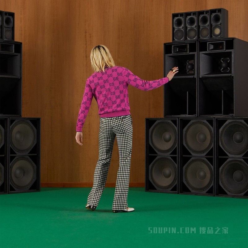 GG针织羊毛开衫 玫红色和蓝色