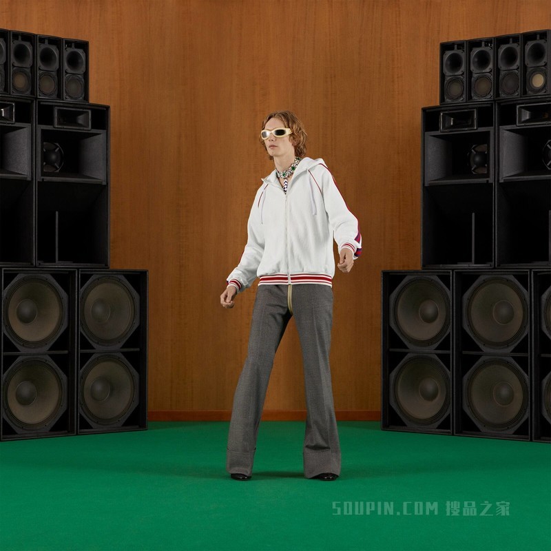 GG提花针织拉链夹克 白色