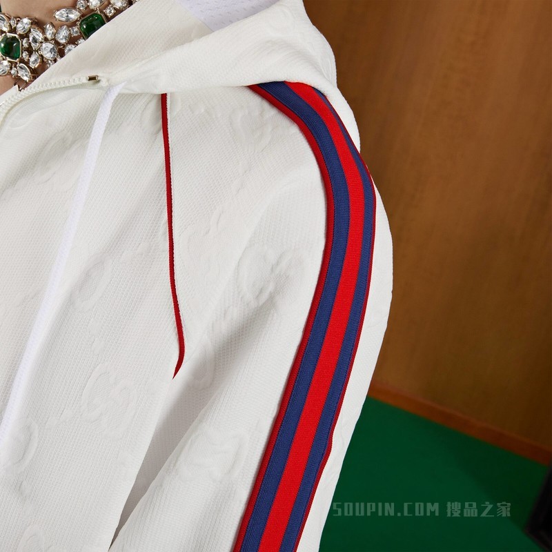 GG提花针织拉链夹克 白色