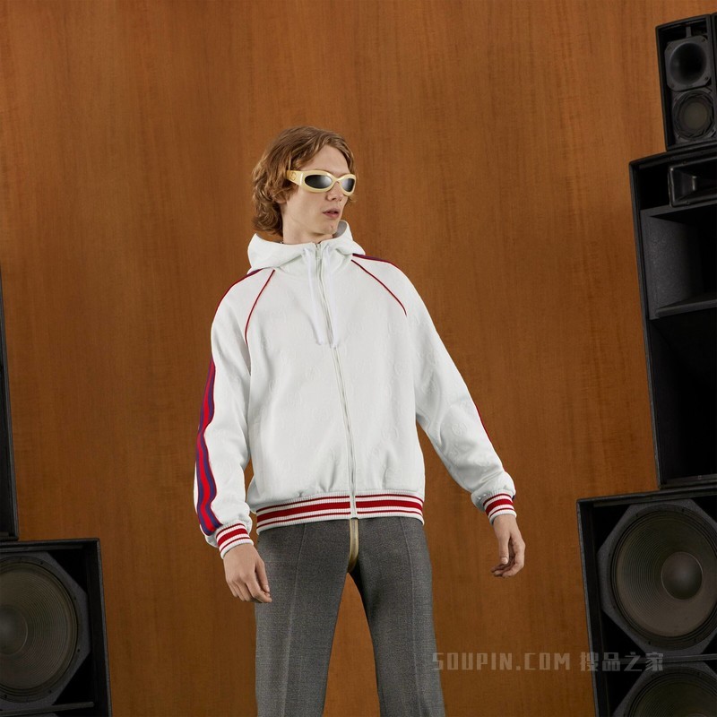 GG提花针织拉链夹克 白色