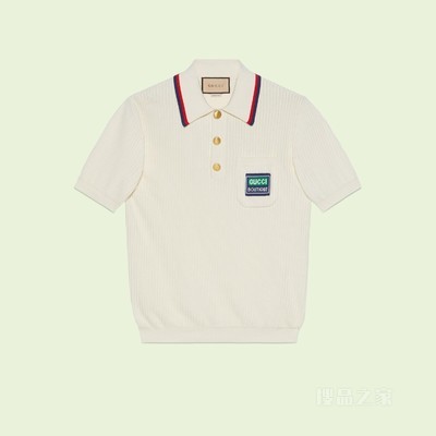 条纹棉质针织Polo上衣 象牙白色棉布