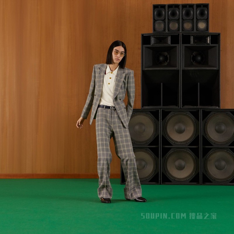 条纹棉质针织Polo上衣 象牙白色棉布