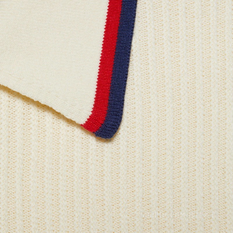 条纹棉质针织Polo上衣 象牙白色棉布
