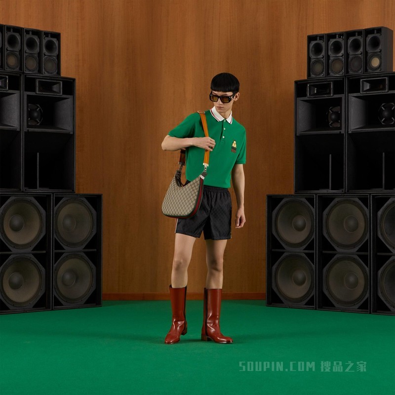 GG提花尼龙游泳裤 黑色