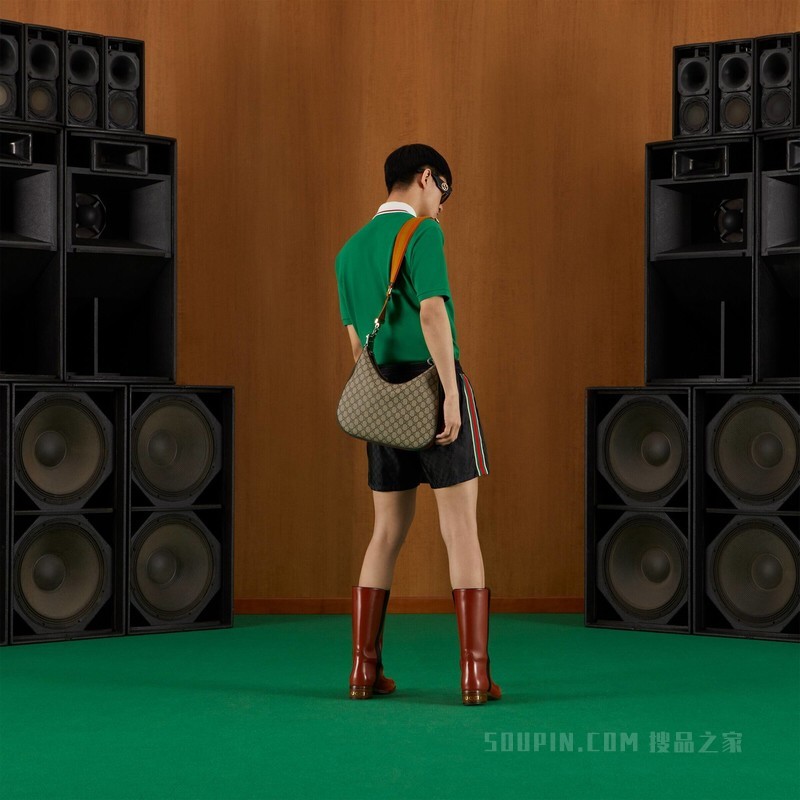 GG提花尼龙游泳裤 黑色