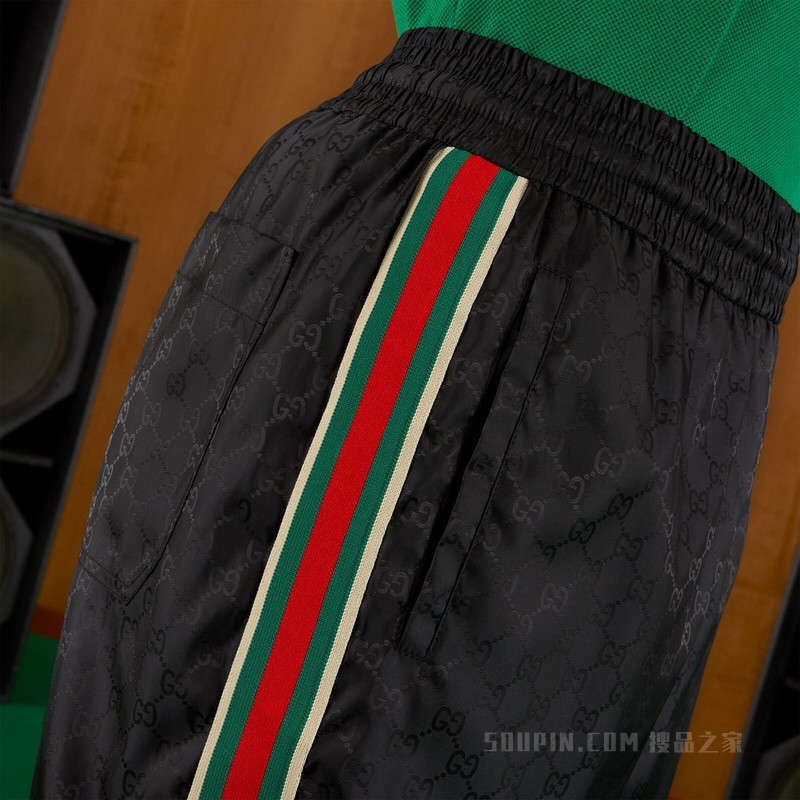 GG提花尼龙游泳裤 黑色