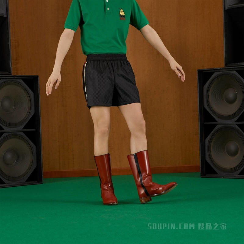 GG提花尼龙游泳裤 黑色