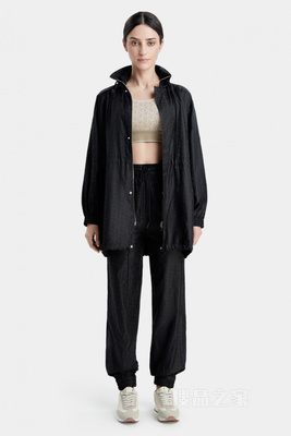 黑色Logo提花运动中长夹克