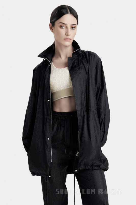 黑色Logo提花运动中长夹克