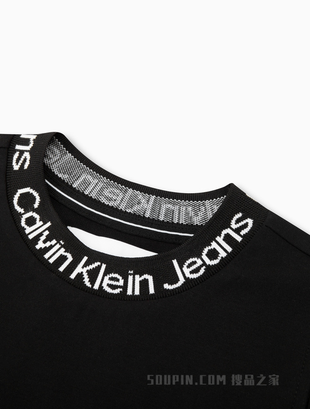 Calvin Klein 22秋冬女士时尚露肩LOGO提花圆领针织连衣裙J220108