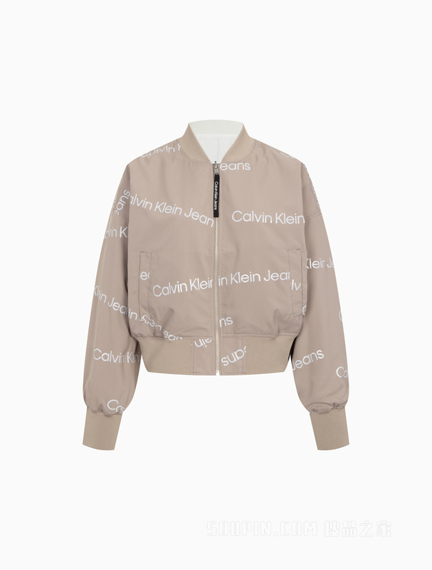 Calvin Klein 22秋冬新款女士两面穿字母印花棒球领拉链单夹克J219963