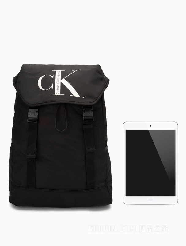 Calvin Klein 22秋冬男士插扣翻盖抽绳束口撞色LOGO大容量双肩包HH3501