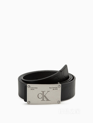 Calvin Klein 22秋冬新款男士复古LOGO标牌扣荔枝纹牛皮腰带皮带HC1903