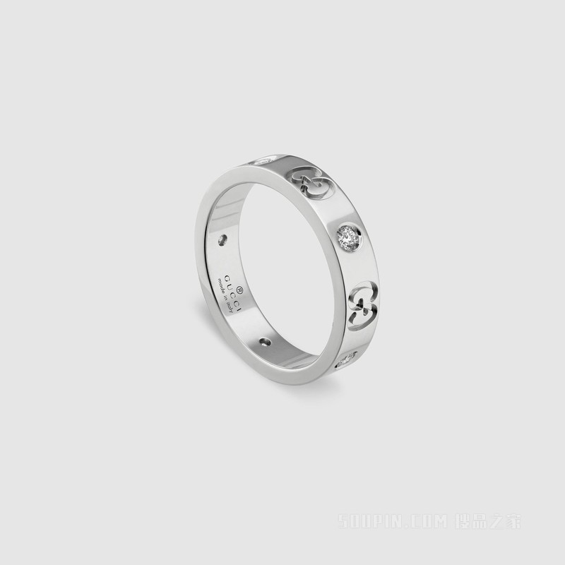 【GUCCI/古驰】Icon系列18K白金窄版戒指 18K白金 660072 J8568 9066-搜品之家