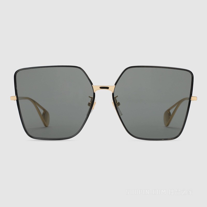 方形镜框太阳眼镜 金色金属