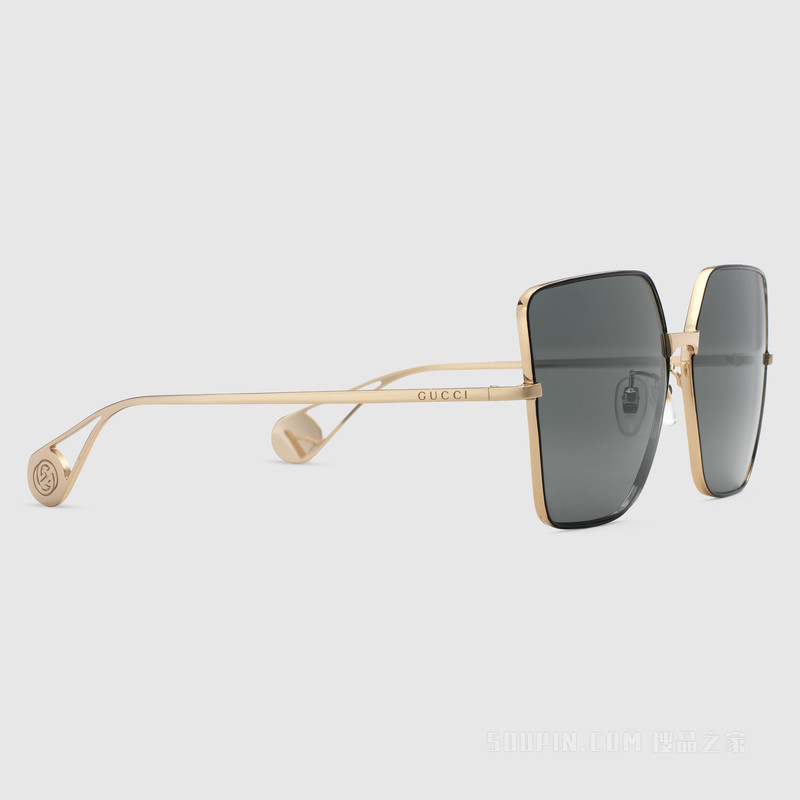 方形镜框太阳眼镜 金色金属