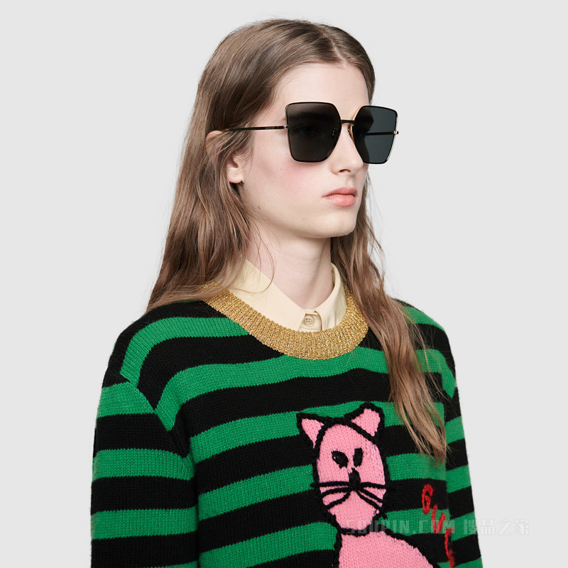 方形镜框太阳眼镜 金色金属