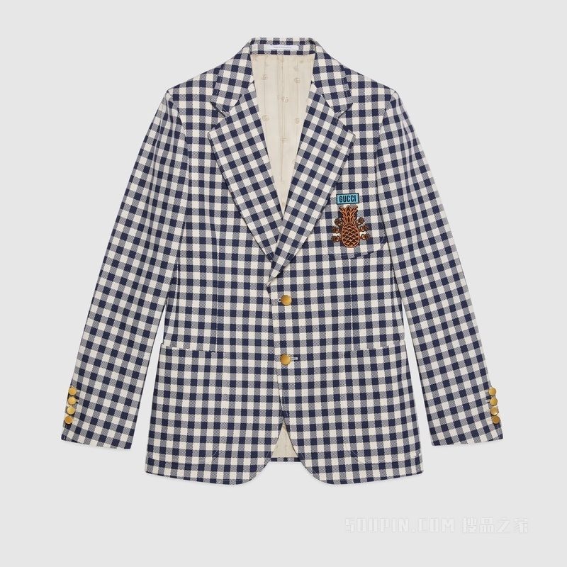 Gucci Pineapple系列格纹夹克 蓝色和白色