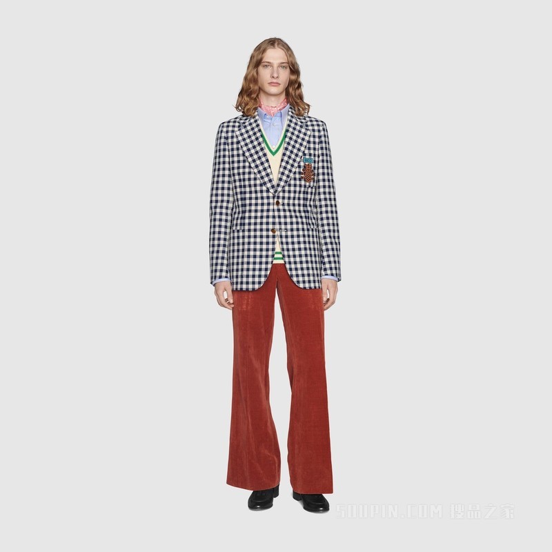 Gucci Pineapple系列格纹夹克 蓝色和白色