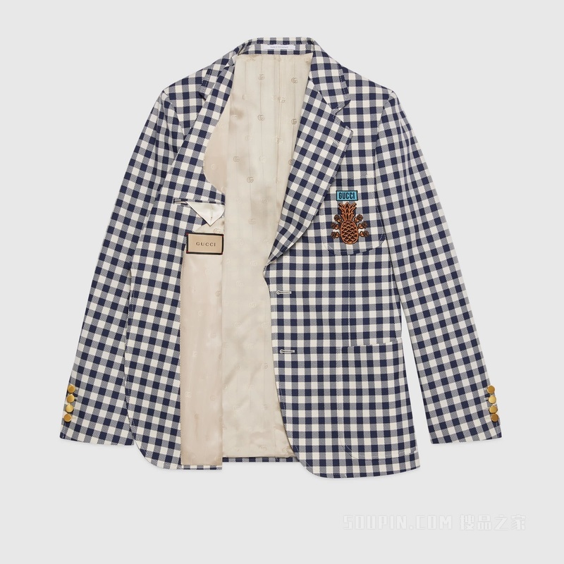 Gucci Pineapple系列格纹夹克 蓝色和白色
