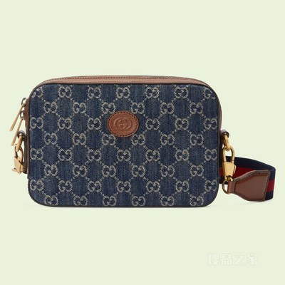 GG丹宁肩背包 蓝色和象牙白色GG丹宁面料