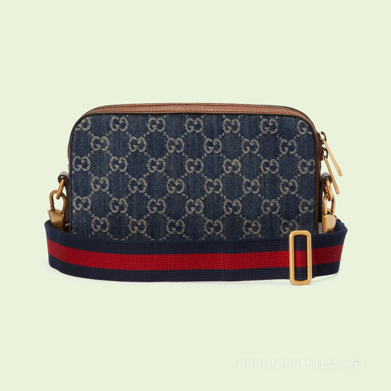 GG丹宁肩背包 蓝色和象牙白色GG丹宁面料