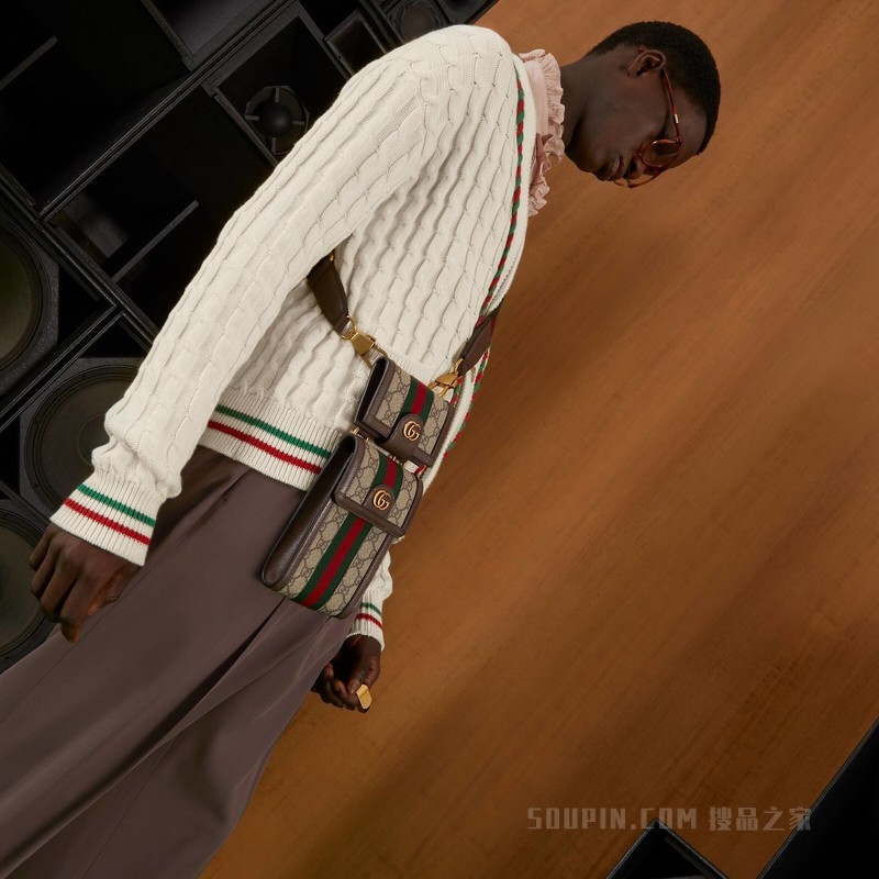 Ophidia系列迷你手袋和可拆卸钱包 米色和乌木色GG Supreme帆布