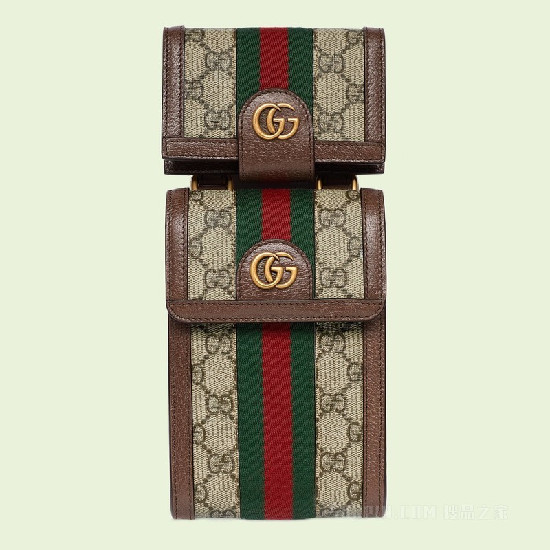 Ophidia系列迷你手袋和可拆卸钱包 米色和乌木色GG Supreme帆布