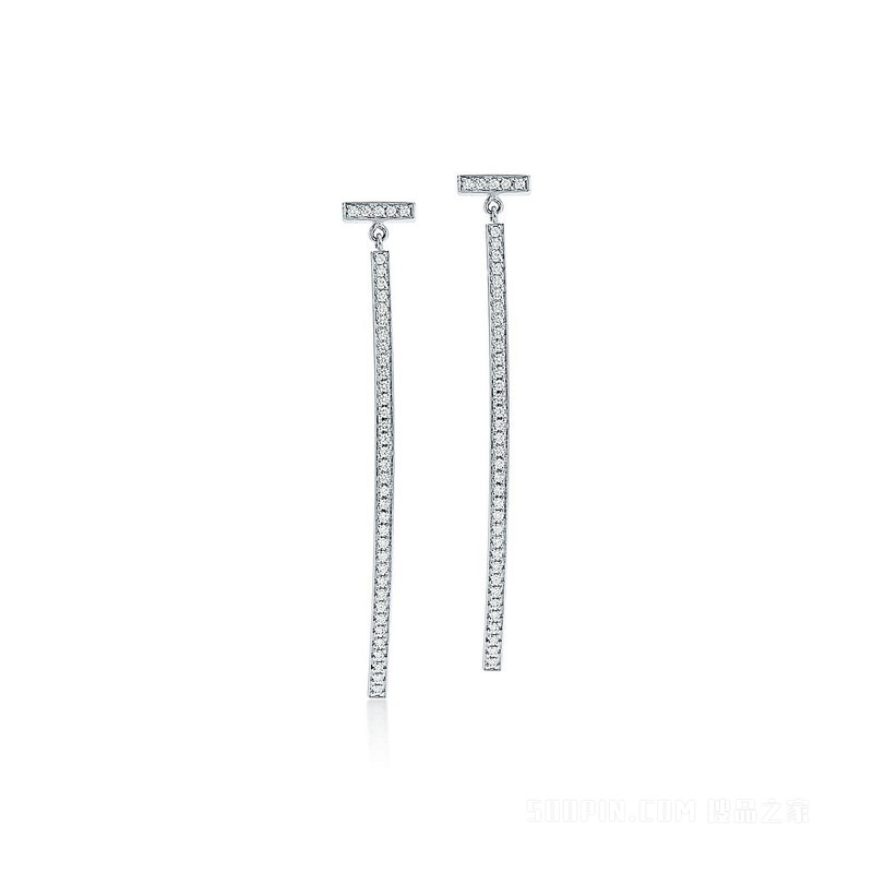 Tiffany T 系列 18K 白金镶钻条形耳环。
