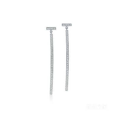 Tiffany T 系列 18K 白金镶钻条形耳环。